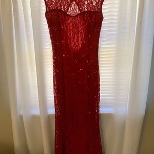 PETITE Red Lace Prom Dress